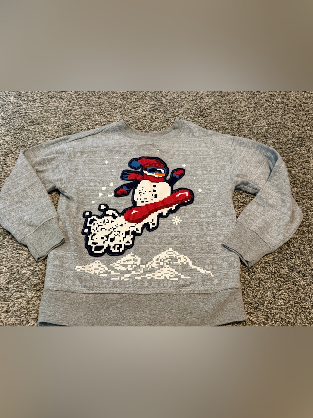 Tommy Bahama Boys 5/6 Christmas Snowman Snowboarding Sweatshirt Gray